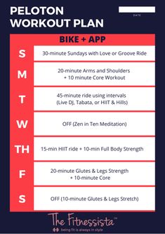 the peloton workout plan is shown in red and white, with instructions for how to