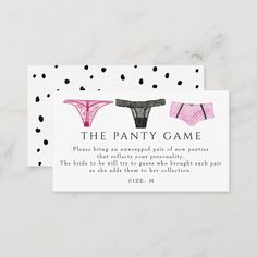 Lingerie Panties Game Bridal Shower Enclosure Cards. The Panty Game Bachelorette, Lingerie Game Bachelorette, Bachelorette Lingerie Game, Panty Game Bridal Shower, Lingerie Shower Games, Pearl Bridal Shower, Lingerie Bachelorette, Panty Party, Bridal Shower Planning