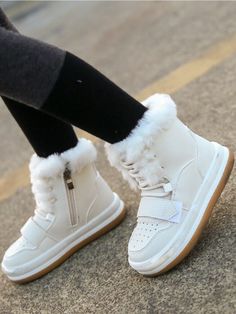 White Low-top Winter Boots, White Low-top Boots For Fall, White Closed Toe Winter Boots, White Round Toe Sneakers For Fall, Winter Synthetic Sneakers With Closed Toe, Winter Synthetic Closed Toe Sneakers, Winter Closed Toe Synthetic Sneakers, Winter Sneakers With Closed Toe In Synthetic Material, Winter Sneakers With Round Toe