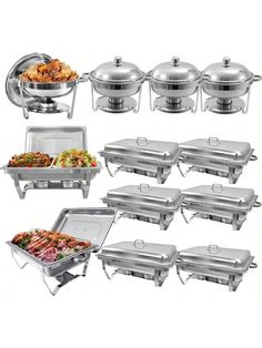 Perfect for large banquets, buffet parties, etcSpecificationsItemChafing DishQuantity4 PacksMaterial Stainless SteelCapacity8 QuartHeat MethodFuelCan ServeAt least 8 people (Single)Food Pan Size20.67 x 12.6 x 2.56 in / 52 x 32 x 6.5 cmWater Pan Size21.93 x 13.6 x 3.54 in / 55.7 x 34.6 x 9 cmWater Pan VolumeMax 4L, Min 2LPackage Includes4 lids with handles, 4 food pans, 4 water pans, 4 foldable frames, 4 fuel trays, 8 fuel holders (fuel not included)4 Pack 8 Qt Full Size Stainless Steel Chafing D Frame For Kitchen, Banquet Dining, Buffet Servers, Ideas For Events, Chafing Dish, Buffet Set, Pan Sizes, Party Catering, Keep Food Warm