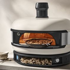 an oven that has food inside of it