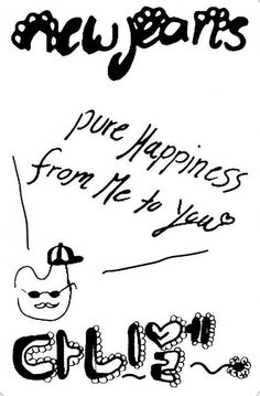 a black and white drawing with the words new year's written in cursive writing