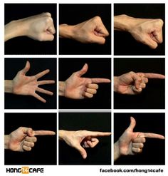 multiple images of hands with different gestures and facial expressions, all showing the same hand gesture