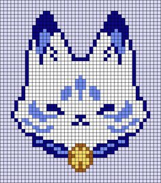 a cross stitch pattern with a blue and white cat's head