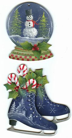 a snowman and christmas boot with candy canes in the bottom, on a white background