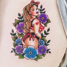 Chubby Pinup Tattoo, Thick Pinup Tattoo, Plus Size Pinup Tattoo, Curvy Pinup Tattoo, Pinup Tattoos, Tattoo Artist Tips, Cowgirl Pinup, Pinup Tattoo