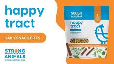 A 5-pound resealable bag of Happy Tract Daily Snack Bites, made with organic essential oils, prebiotics, and grains for all poultry types. Available from Meyer Hatchery to support digestion and immunity in chickens.