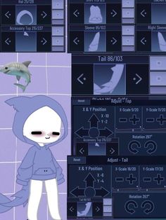 an animated character is standing in front of a computer screen with shark and dolphin symbols on it