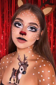 Makeup Looks For Christmas, Cute Christmas Makeup Looks, Popular Makeup Looks, Cute Christmas Makeup, Rudolph Makeup, Eye Makeup Christmas, Christmas Elf Makeup, Reindeer Makeup, Christmas Makeup Looks