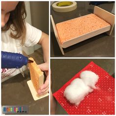 there are four pictures showing how to make homemade bread with cotton swaddled on them