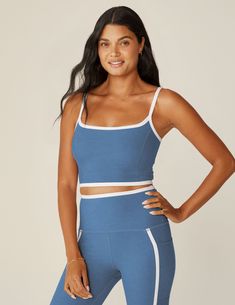 Spacedye New Moves High Cropped Tank | Beyond Yoga Fitted Gym Activewear With Contrast Panels, Sporty Fitted Activewear With Contrast Panels, Cropped Cotton Sports Bra For Workout, Summer Sports Tops With Contrast Color, Functional Cropped Activewear For Summer, Sporty Cotton Sports Bra For Loungewear, Sporty Tank Top For Loungewear, Sporty Stretch Tops With Contrast Trim, Sporty Sleeveless Tank Top With Contrast Trim