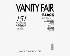 the cover of vanity fair magazine, featuring black and white text on a white background