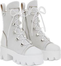 Leather Lace-up Boots With Zipper For Streetwear, Luxury White Lace-up Boots, White Lace-up Platform Boots For Streetwear, Leather Platform Boots With Zipper Closure, Leather Lace-up Platform Boots With Zipper, Leather Lace-up Platform Boots With Zipper Closure, White High Ankle Lace-up Boots With Platform, White High-top Combat Boots With Platform, Leather Lace-up Heeled Boots For Streetwear