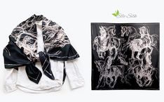 Design Your Own Silk Scarves, Custom Printed Art Scarf Black Silk Scarves As A Gift, Black Silk Scarf Gift, Black Silk Scarf For Gift, Elegant Handmade White Silk Scarf, Elegant White Handmade Silk Scarf, Personalized Art Gifts, Art Scarves, Personalized Art, Printed Art