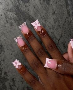 Bow Duck Nails, Simple Nail Sets, Cute And Simple Nails, Acrylic Toe Nails, Hard Nails, Colored Acrylic Nails, Calf Sleeve, Girly Acrylic Nails, French Tip Acrylic Nails