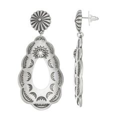 Finish off any ensemble with these charming western earrings from Sonoma Goods For Life. Click on this JEWELRY & WATCHES GUIDE to learn about fit, styles, materials and more! Finish off any ensemble with these charming western earrings from Sonoma Goods For Life. Click on this JEWELRY & WATCHES GUIDE to learn about fit, styles, materials and more! FEATURES Length: 70 mm Backings: post Metal: iron, zinc Plating: silver tone Finish: antiqued Packaging: decorative card Imported Not appropriate for Southwestern Style Teardrop Dangle Earrings, Southwestern Nickel-free Teardrop Earrings, Western Teardrop Jewelry Gift, Western Style Dangle Earrings For Pierced Ears, Western Style Teardrop Silver Jewelry, Western Style Silver Teardrop Jewelry, Concho Drop Earrings, Southwestern Concho Jewelry, Southwestern Teardrop Concho Earrings