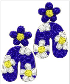 Beaded Flower Arch Earrings* Seed Bead* Post* 2.75" L Arch Earrings, Flower Arch, Diy Kit, Blue Earrings, Bead Designs, Bead Weaving, Curvy Fashion, Seed Bead, Diy Kits