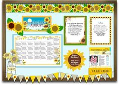 a bulletin board with sunflowers on it