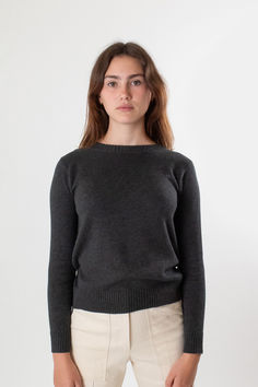 Classic long sleeve crewneck pullover in charcoal pima cotton with subtle tuck stitch detailing at the top of chest and back. Features fine ribbing at the sleeves, hem, and crew neck. A luxurious, lightweight addition to your everyday sweater rotation. Luxury Cotton Crew Sweater, Luxury Crew Neck Tops For Everyday, Erica Tanov, Everyday Sweater, Silk Camisole, Silk Slip Dress, Silk Slip, Cotton Sweater, Pima Cotton