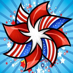 a red, white and blue star burst background with stars in the sky above it