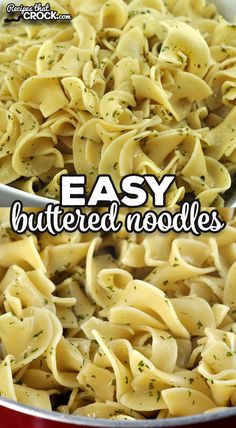 two images show how to make easy buttered noodle noodles in the same pan