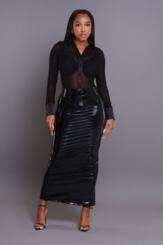 Sleek Club Pencil Skirt, Fitted Maxi Skirt For Night Out In Fall, Sleek Pencil Skirt For Fall Party, Black Maxi Bottoms For Night Out, Black Maxi Length Bottoms For Night Out, Black Maxi Skirt For Night Out, High Waist Maxi Skirt For Fall Party, High-waist Maxi Skirt For Fall Parties, Sleek High Waist Skirt For Date Night