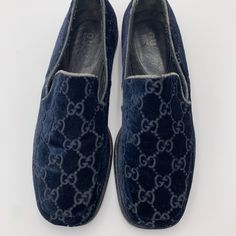 Designer: Gucci Made In Italy Condition: Pre-Owned; The Velvet On These Is In Excellent Condition, As Is The Sole. Only Issue Is The Edging Along The Shoes Is Peeling Off. This Is Normal Considering Purchased In The Mid 90’s. Material: Velvet Color: Navy Gucci Blue Formal Loafers, Mid 90/, Gucci Loafers, Shoes Vintage, Velvet Color, The Velvet, Gucci Shoes, Vintage Shoes, Vintage Gucci