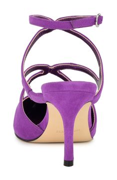 Interlocking vamp straps create modern dimension on a striking pump balanced by a pointy toe and tapered heel. 2 3/4" heel Leather upper/synthetic lining and sole Imported Chic Purple Slingback Pumps With Ankle Strap, Purple Slingback Pumps With Ankle Strap, Purple Ankle Strap Slingback Pumps With Heel Strap, Purple High Heel Slingback Pumps With Heel Strap, Purple Heel Strap Slingback Pumps For Evening, Purple Slingback Pumps With Heel Strap For Evening, Purple Pointed Toe Slingback Pumps For Evening, Purple High Heel Slingback Pumps, Chic Purple Pointed Toe Slingback Pumps