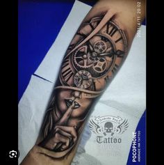 a man with a clock tattoo on his arm