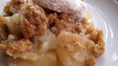 a close up of a plate of food with ice cream