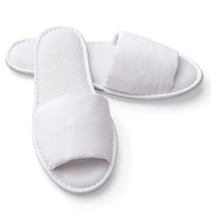 Slippers - Open Toe - Microfiber / Woman's / White Spa slippers are ideal for keeping your feet warm and dry while navigating the bathroom or the rest of the house. The special non-skid soles were perfected by years of spa experience. Every time you nestle your feet into the cushy foam lining you'll feel the difference. Convenience meets Luxury... These semi-reusable slippers give you the convenience of disposable slippers, but allows your business to experience the luxury of plush, new slippers White Non-slip Comfortable Slippers, White Non-slip Indoor Slippers, Comfortable White Slippers For Home, White Comfortable Home Slippers, White Open Toe Indoor Slippers, Spa Prices, Spa Slippers, Terry Robe, Toe Slippers