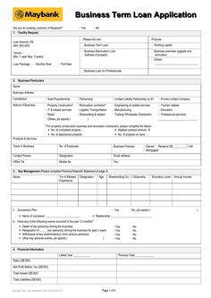 the business loan application form is shown