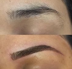 Eyebrow Shape And Tint, Micro Bladed Eyebrows Shapes, Brow Threading Before And After, Straight Lifted Eyebrows, Brow Lift Exercise, Black Microbladed Eyebrows, Eyebrow Shaping Threading, Dark Brown Microbladed Eyebrows, Lash And Brow Tint