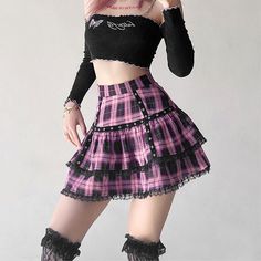 Fulfill your punk rock fantasy with this Punk Plaid Tiered Mini Skirt! Size Chart: Size Waist (cm) Length (cm) Waist (in) Length (in) XS 60 36 23.62 14.17 S 64 37 25.20 14.57 M 68 38 26.77 14.96 L 72 39 28.35 15.35 XL 76 40 29.92 15.75 XXL 80 41 31.50 16.14 XXXL 84 42 33.07 16.54 4XL 88 43 34.65 16.93 Description: Waistline: EmpireSilhouette: A-LinePattern Type: PlaidOrigin: CNMaterial: PolyesterFabric Type: TwillSkirt Length: Above Knee, MiniDecoration: Folds Harajuku Skirt, Empire Pattern, Plaid Dresses, Estilo Harajuku, Cake Mini, Mode Hippie, Harajuku Girls, Tiered Mini Skirt, Plaid Pleated Skirt