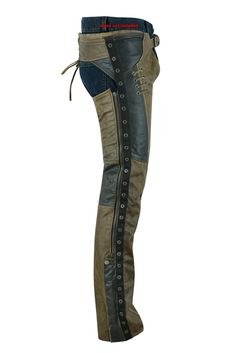 Women's Stylish Lightweight Hip Set Chaps- Two Tone The main reason motorcycle riders wear leather chaps is for protection. Leather has proven to provide better protection than regular clothes while riding a motorcycle. Motorcyclists wear leather jackets, vests, and chaps to protect the vital parts of their body in the case of an accident or crash. Leather is not a cold-weather insulator, it just blocks the wind and offers good protection if you go down. SIZES 3XS - 5XL Match it with the Women's Bike Cover, Event Shirts, Female Biker, Riding Gear, Biker Leather, Motorcycle Outfit, Inner Thigh, Fashion Lighting, In Hot