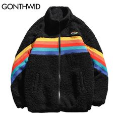 Rainbow Jacket, Wool Winter Coat, Pieces Of Clothing, Sherpa Coat, Streetwear Clothes, Wool Winter, Estilo Hip Hop, Zipper Jacket, Style Streetwear