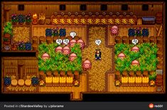 an old - school video game is shown with plants and flowers in the center, as well