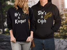 For my Harry Potter fans! She's a Catch and He's a Keeper matching couples shirts! Perfect for Mommy and Daddy and Kids too! ***THIS LISTING IS FOR 2 SHIRTS*** These shirts come in a wide variety of styles and sizes. Please be sure to select the correct size and style from the style drop-down menu. We are not responsible for incorrect size or style selection. Our shirts are custom made to order and are non refundable or exchangeable.Size charts can be found in my FAQ section for reference. Just Matching Harry Potter Shirts, Matching Couples Shirts, He's A Keeper, Couples Shirts, Harry Potter Shirts, Honeymoon Shirts, Matching Couple Shirts, Glitter Shoes, Custom Tees