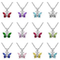 Made In USA! Lifetime Manufacturer Warranty For DefectsColor rich fine jewelry for children! This girls necklace is crafted of sterling silver and features a beautiful butterfly pendant, the butterfly's wings are formed with four colorful cubic zirconias to simulate 12-month birthstone. The trace chain is 15 inches with lobster claw clasp. A delicate gift to celebrate your little girl's birthday or any special occasion. Age (Yrs): 0-10 (Age recommendation is approximate) Metal: 925 Sterling Silv Birthstones By Month, Girls Necklace, 925 Sterling Silver Chain, Girls Necklaces, Butterfly Necklace, Butterfly Pendant, Butterfly Wings, Beautiful Butterflies, Lobster Claw