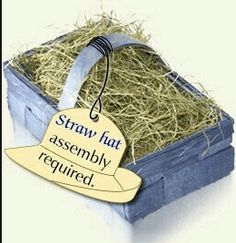 a box with hay and a tag that says, straw flat assembly required