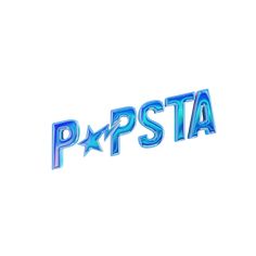 the words pppsta are blue and have stars on them