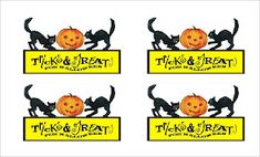 four stickers with cats and pumpkins on them for trick or treat halloween treats