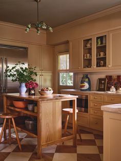 the kitchen is clean and ready for us to use it's counters, cabinets, and counter tops