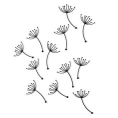 four black metal dandelions on a white background in the shape of three flowers