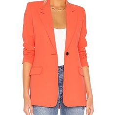 Nwt! Long Line Blazer Subtle Shoulder Pads For Structure Good In Between Fit Tailored Orange Blazer With Notch Lapel, Chic Orange Long Sleeve Blazer, Orange Single Breasted Long Sleeve Outerwear, Olive Blazer, Red Tailored Single-breasted Blazer, Tailored Orange Single-breasted Blazer, Blazer For Boys, Tangerine Color, Tan Plaid