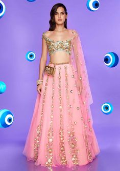 Papa Don'T Preach By Shubhika-Candy Pink Embellished Lehenga Set-INDIASPOPUP.COM Tulle Lehenga, Athens Fashion, Ballroom Costumes, Indian Bride Outfits, Lehnga Dress, Bridal Lehenga Collection, Tulle Sleeves, Pink Lehenga, Lehenga Collection