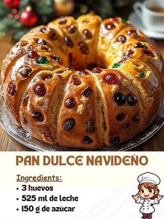 an advertisement for a cake with olives on it and the words pan dulce naviddeno