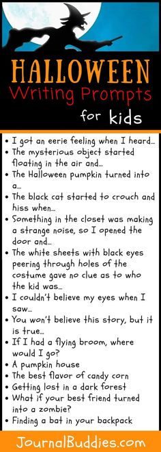 a halloween writing form for kids with pumpkins on the tree and bats in the sky