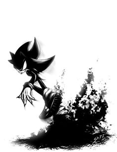 shadow the hedgehog from sonic the hedgehog in black and white with splashing paint