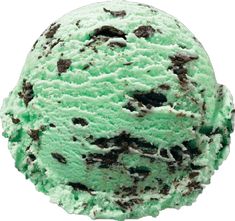 an ice cream ball covered in green and brown sprinkles on a white background